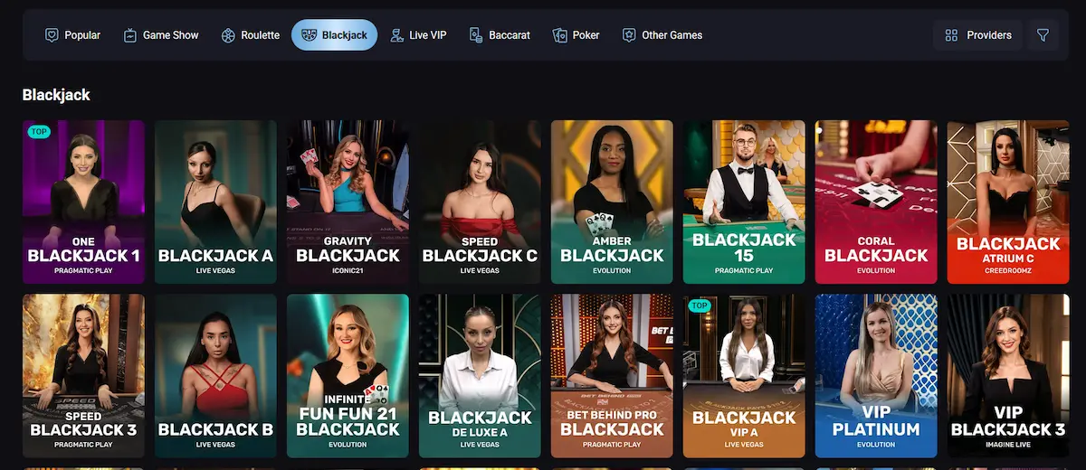 Slotlounge live blackjack table with multi-seat access