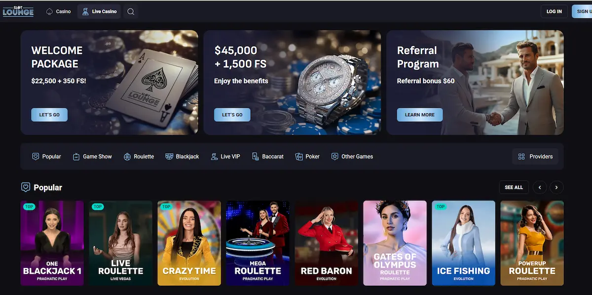 Slotlounge live casino dealer tables streaming in real time