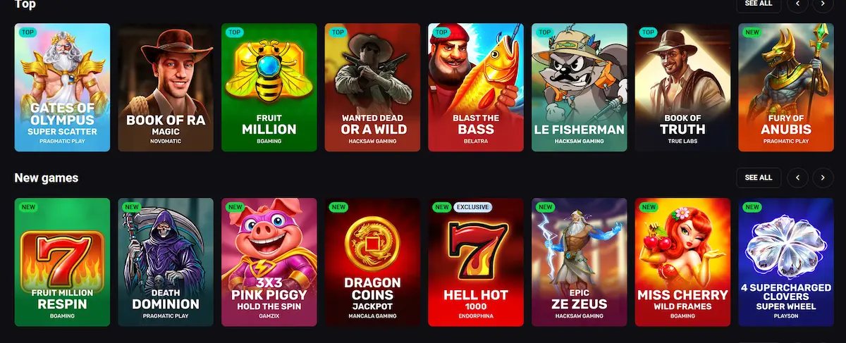 Slotlounge pokies lobby with Megaways and bonus-buy titles